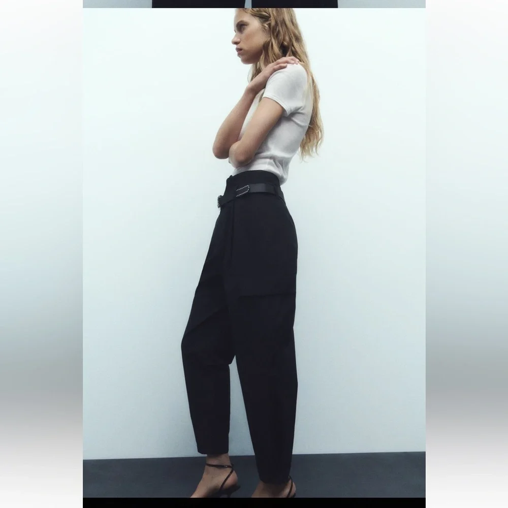 BELTED PAPERBAG PANTS - Picture 2 of 12